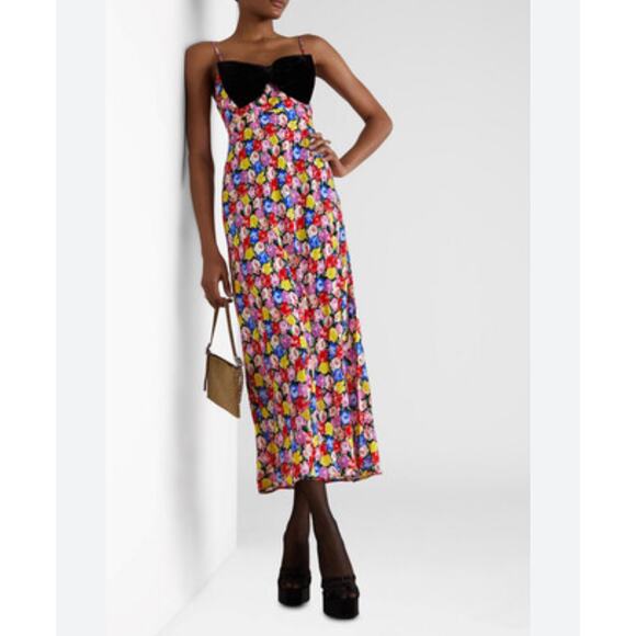 Rixo Leanna Bow Detailed Floral Print Midi Dress - size XXS - Picture 1 of 5
